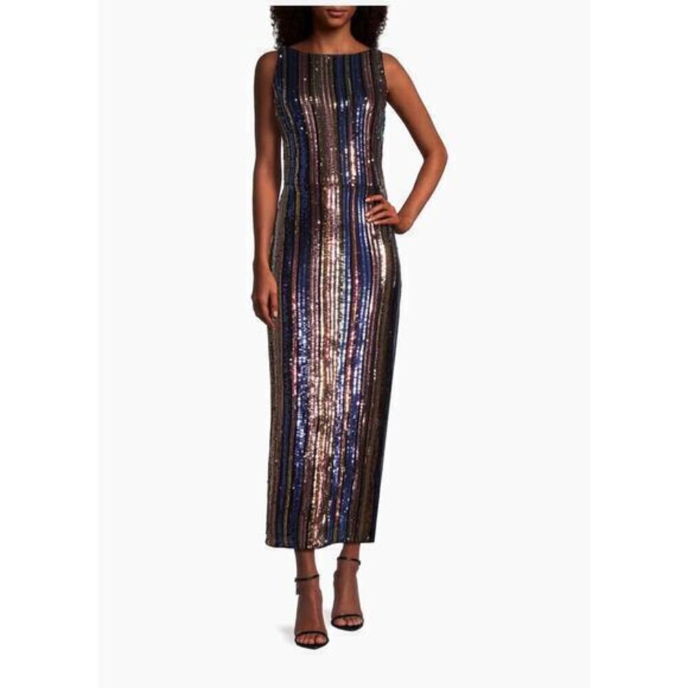 One33 Social Sequined Stripe Midi-Dress size 8 NWT